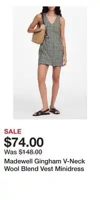 Nordstrom Madewell Gingham V-Neck Wool Blend Vest Minidress offer