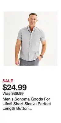 Kohl's Men's Sonoma Goods For Life Short Sleeve Perfect Length Button Down Shirt offer
