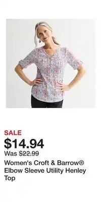 Kohl's Women's Croft & Barrow Elbow Sleeve Utility Henley Top offer