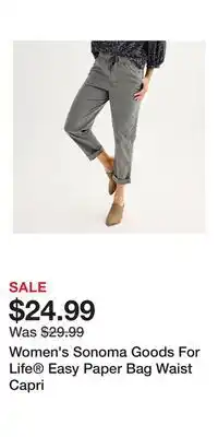 Kohl's Women's Sonoma Goods For Life Easy Paper Bag Waist Capri offer