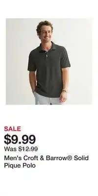 Kohl's Men's Croft & Barrow Solid Pique Polo offer