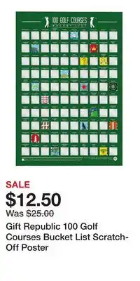 Kohl's Gift Republic 100 Golf Courses Bucket List Scratch-Off Poster offer