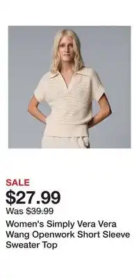 Kohl's Women's Simply Vera Vera Wang Openwork Short Sleeve Sweater Top offer