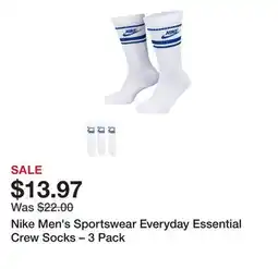 Dick's Sporting Goods Nike Men's Sportswear Everyday Essential Crew Socks – 3 Pack offer