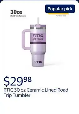 Walmart RTIC 30 oz Ceramic Lined Road Trip Tumbler, Leak-Resistant Straw Lid, Lavender Glitter offer