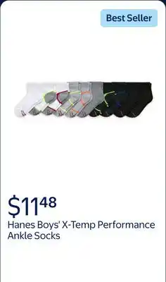 Walmart Hanes Boys' X-Temp Performance Ankle Socks offer