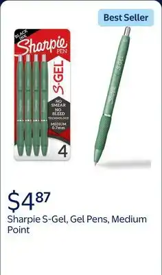 Walmart Sharpie S-Gel, Gel Pens, Medium Point (0.7mm), Green Barrel, Black Ink offer