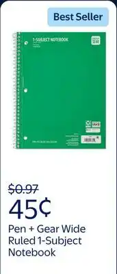 Walmart Pen + Gear Wide Ruled 1-Subject Notebook, 10.5 x 8, Green offer
