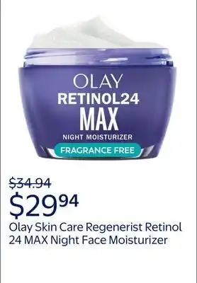 Walmart Olay Skin Care Regenerist Retinol 24 MAX Night Face Moisturizer, Anti-Aging Cream offer