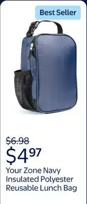Walmart Your Zone Navy Insulated Polyester Reusable Lunch Bag offer