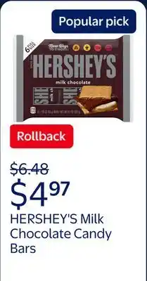 Walmart HERSHEY'S Milk Chocolate Candy Bars offer