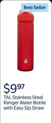 Walmart TAL Stainless Steel Ranger Water Bottle with Easy Sip Straw, Red offer