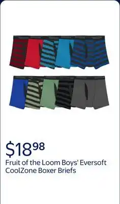 Walmart Fruit of the Loom Boys' Eversoft CoolZone Boxer Briefs offer
