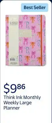 Walmart Think Ink Monthly Weekly Large (8 x 10) Pink Bows 15 Month Apr 2025 - Jun 2026 Hard Cover Planner offer
