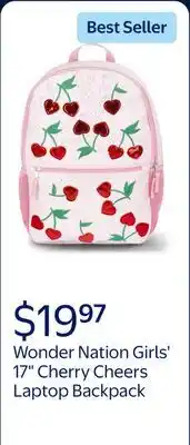 Walmart Wonder Nation Girls' 17 Cherry Cheers Laptop Backpack, Pink offer