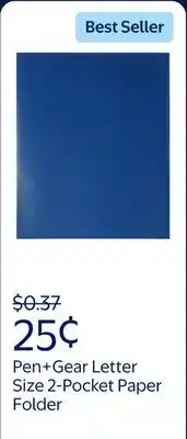 Walmart Pen+Gear Letter Size 2-Pocket Paper Folder, Blue offer