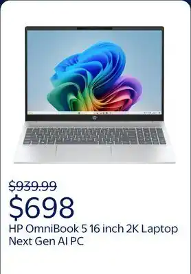Walmart HP OmniBook 5 16 inch 2K Laptop Next Gen AI PC AMD Ryzen AI 7 350 16GB RAM 512GB SSD Glacier Silver offer