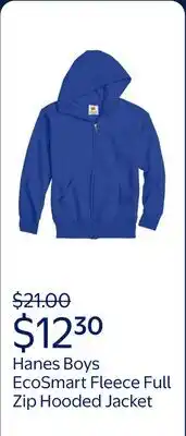 Walmart Hanes Boys EcoSmart Fleece Full Zip Hooded Jacket offer