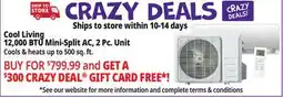 Ocean State Job Lot Cool Living 12 000 BTU Mini-Split Air Conditioner 2-Piece Unit Kit offer