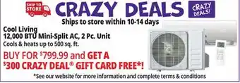 Ocean State Job Lot Cool Living 12 000 BTU Mini-Split Air Conditioner 2-Piece Unit Kit offer