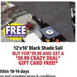 Ocean State Job Lot 12'x16' Black Shade Sail offer