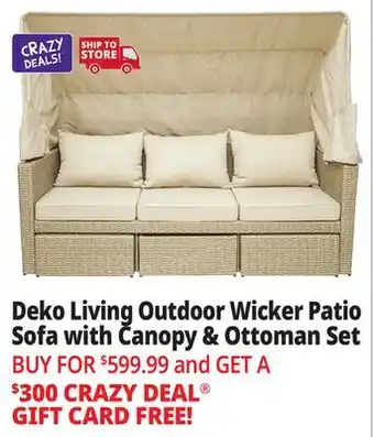 Ocean State Job Lot Deko Living Outdoor Wicker Patio Sofa with Canopy and Ottoman Set Beige offer