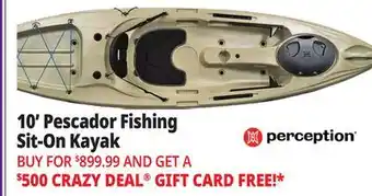 Ocean State Job Lot Perception Pescador 10.0 Fishing Kayak Tan offer