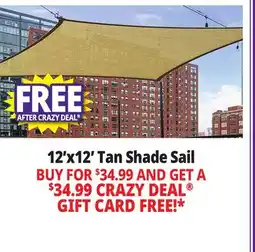 Ocean State Job Lot 12'x12' Tan Shade Sail offer