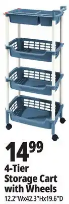 Ocean State Job Lot HomeLiving 4-Tier Multipurpose Storage Cart with Wheels offer