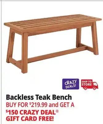 Ocean State Job Lot Backless Teak Bench offer