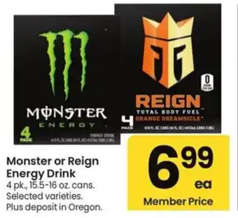 Albertsons Monster or reign energy drink offer