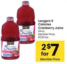 Albertsons Langers 5 Calories Cranberry Juice offer