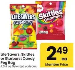 Albertsons Life Savers, Skittles or Starburst Candy Peg Bag offer