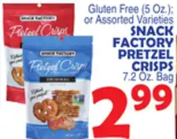 Bravo Supermarkets SNACK FACTORY PRETZEL CRISPS 7.2 Oz. Bag offer
