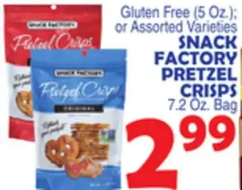 Bravo Supermarkets SNACK FACTORY PRETZEL CRISPS 7.2 Oz. Bag offer