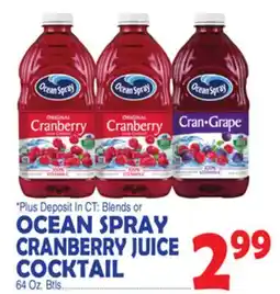 Bravo Supermarkets OCEAN SPRAY CRANBERRY BLENDS OR JUICE COCKTAIL offer