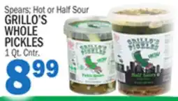 Bravo Supermarkets GRILLO'S WHOLE PICKLES offer