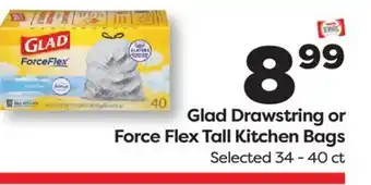 Weis Markets Glad Drawstring or Force Flex Tall Kitchen Bags offer