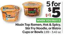 Weis Markets Nissin Top Ramen, Hot & Spicy, Stir Fry Noodle, or Bistro Cups or Bowls offer