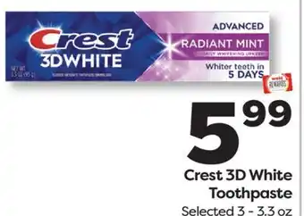 Weis Markets Crest 3D White Toothpaste offer