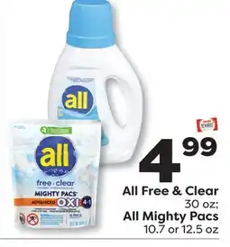 Weis Markets All Free & Clear 30 oz All Mighty Pacs 10.7 or 12.5 oz offer