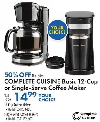Boscov's COMPLETE CUISINE Basic 12-Cup or Single-Serve Coffee Maker offer