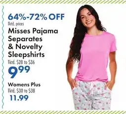 Boscov's Misses Pajama Separates & Novelty Sleepshirts offer