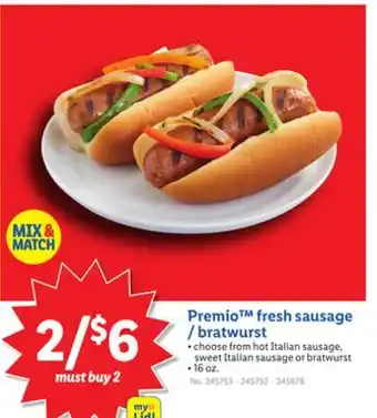 Lidl Premio fresh sausage/bratwurst offer