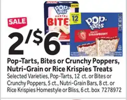 Stop&Shop Pop-Tarts, Bites or Crunchy Poppers, Nutri-Grain or Rice Krispies Treats offer