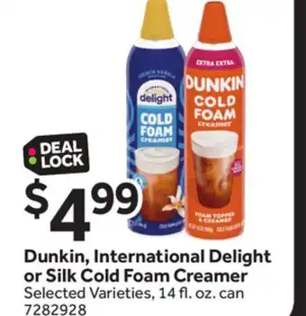 Stop&Shop Dunkin, International Delight or Silk Cold Foam Creamer offer