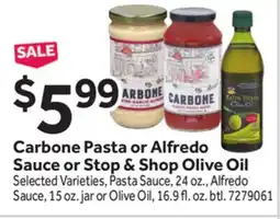 Stop&Shop Carbone Pasta or Alfredo Sauce or Stop & Shop Olive Oil offer