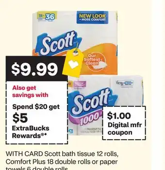 CVS Scott bath tissue 12 rolls, Comfort Plus 18 double rolls or paper towels 6 double rolls offer