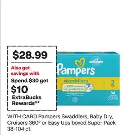 CVS Pampers Swaddlers, Baby Dry, Cruisers 360° or Easy Ups boxed Super Pack 38-104 ct offer