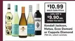 Safeway Kendall Jackson, Matua, Ecco Domani or Coppola Diamond offer